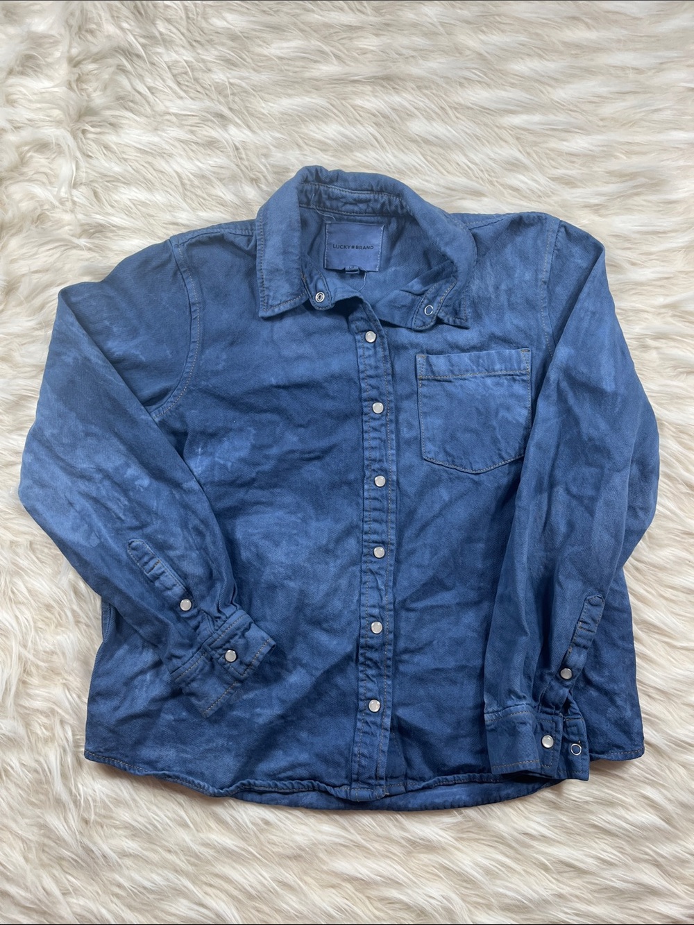 Lucky Brand Pearl Snap Shirt Men's S Blue Acid Wash